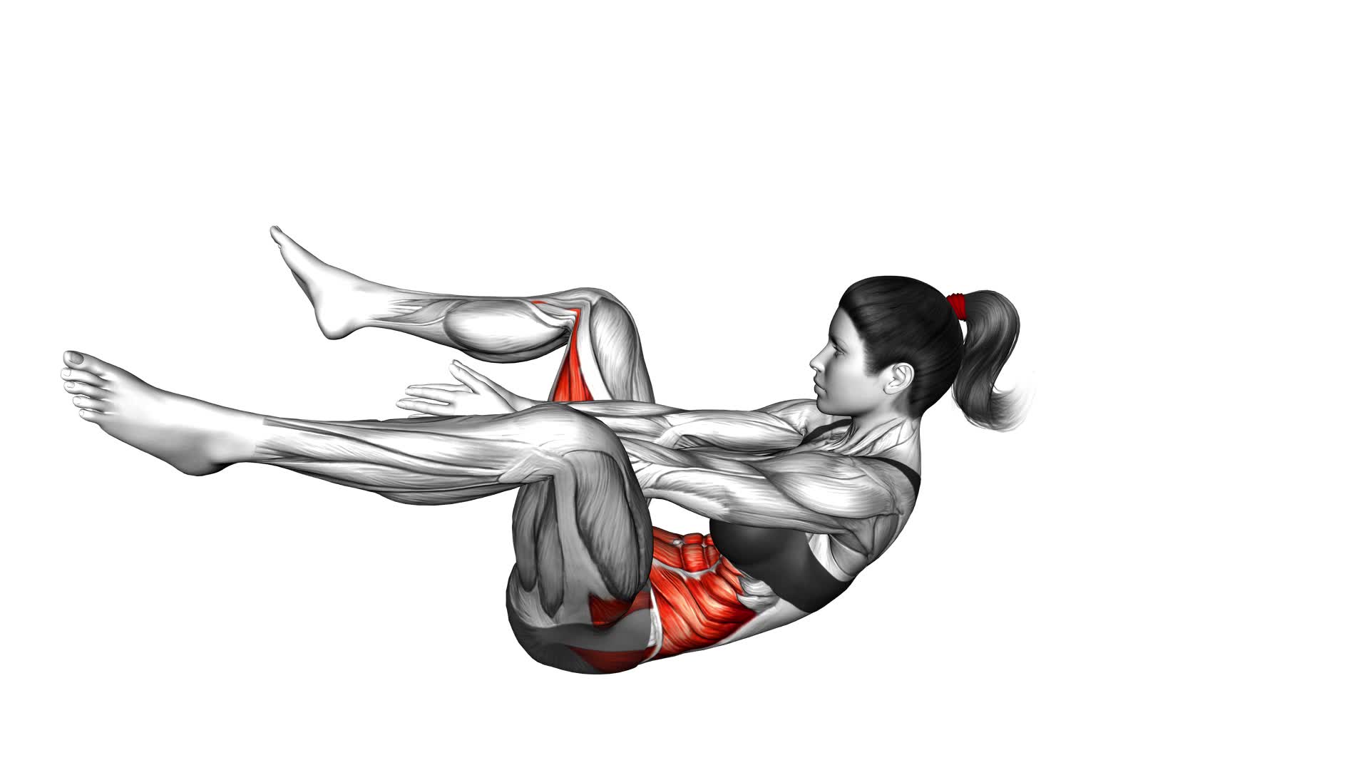 Bent Knee Abduction Crunch With Arms Through (Female) - Video Exercise Guide & Tips