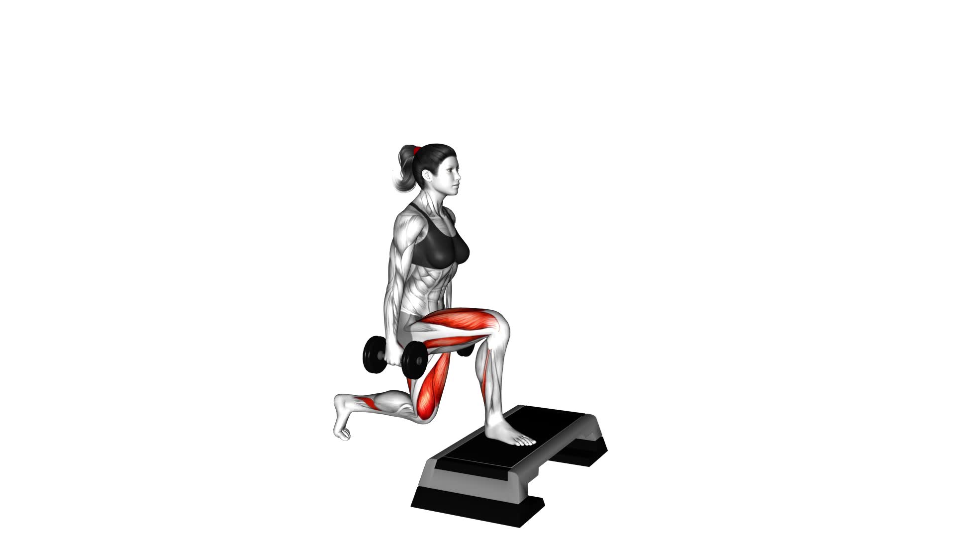 Dumbbell Rear Lunge From Step (Female) - Video Exercise Guide & Tips