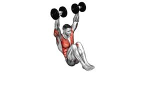 Dumbbell Seated Military Press In Out Leg Raise on Floor - Video Exercise Guide & Tips