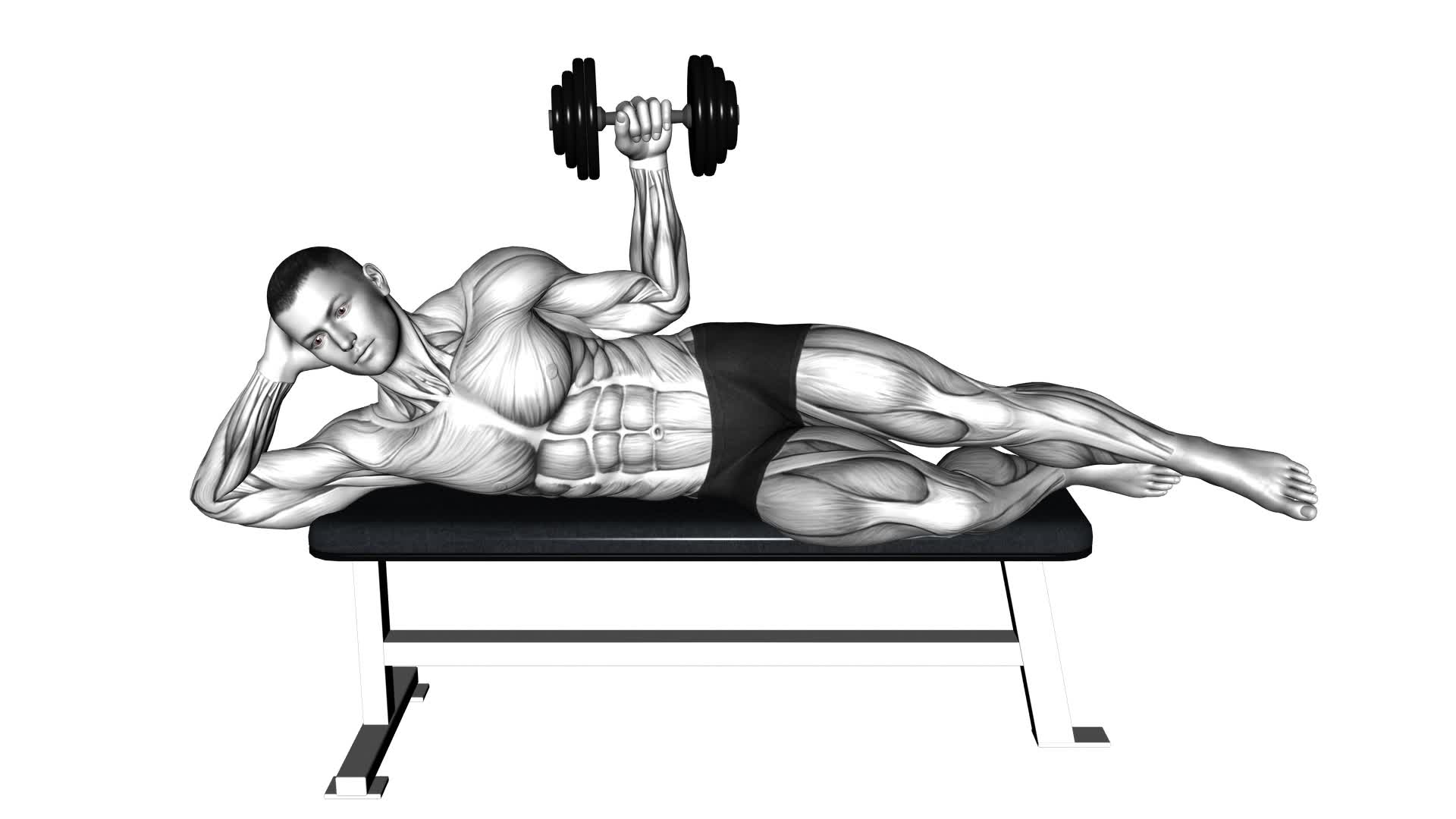 Dumbbell Side Lying External Rotation (On a Bench) (Male) - Video Exercise Guide & Tips