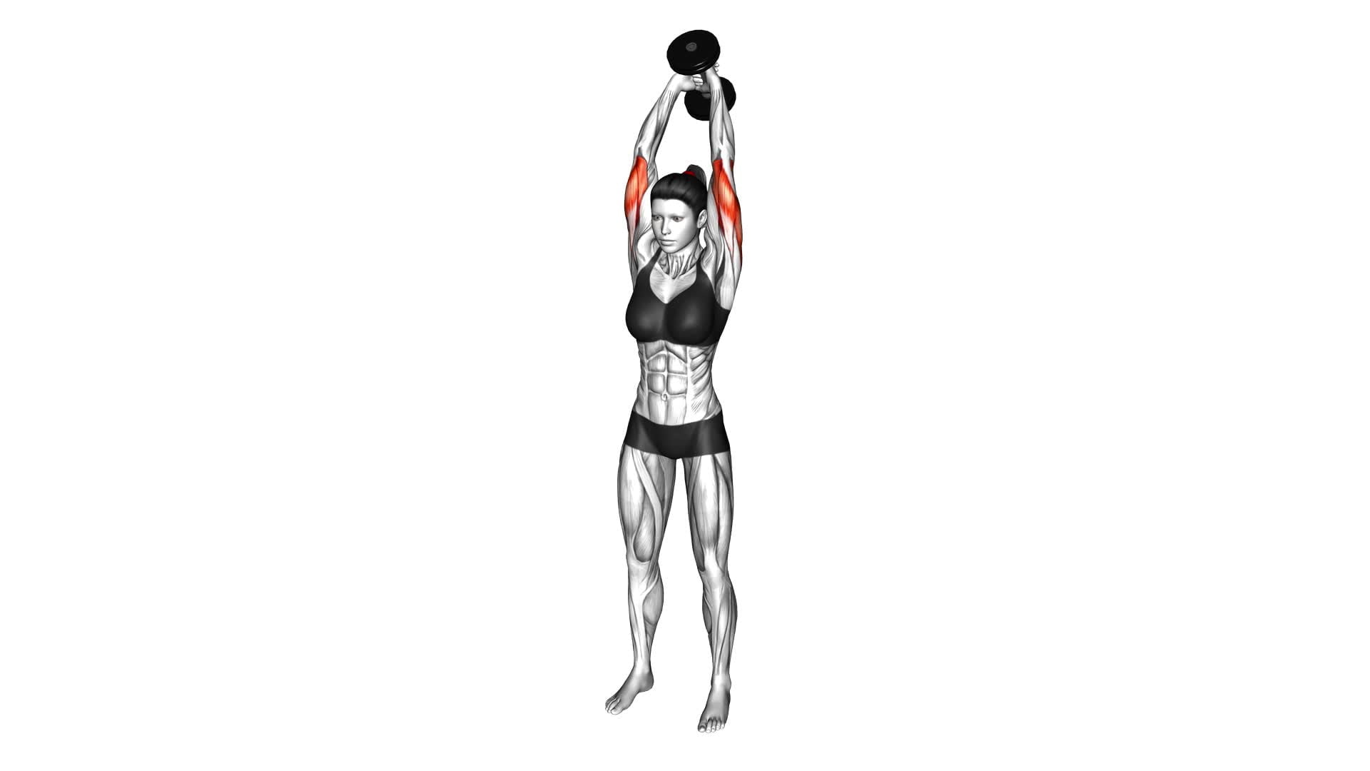 Dumbbell Standing Triceps Extension (female) - Video Exercise Guide & Tips