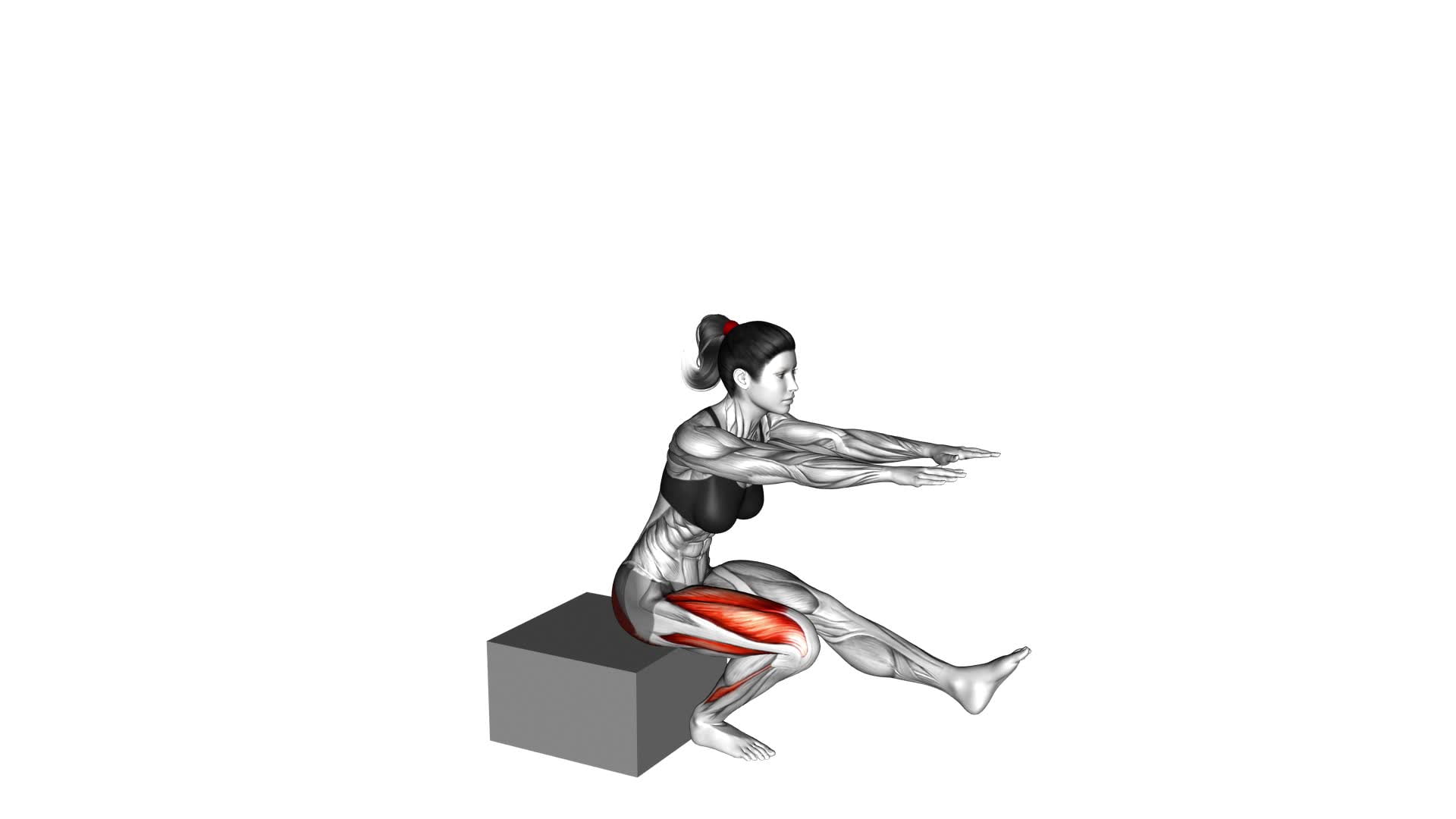 Single Leg Low Box Squat (female) - Video Exercise Guide & Tips