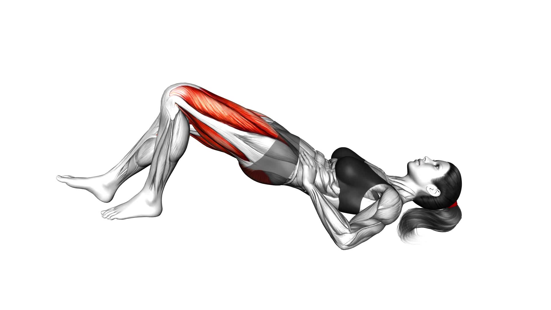 Staggered Leg Glute Bridge (female) - Video Exercise Guide & Tips