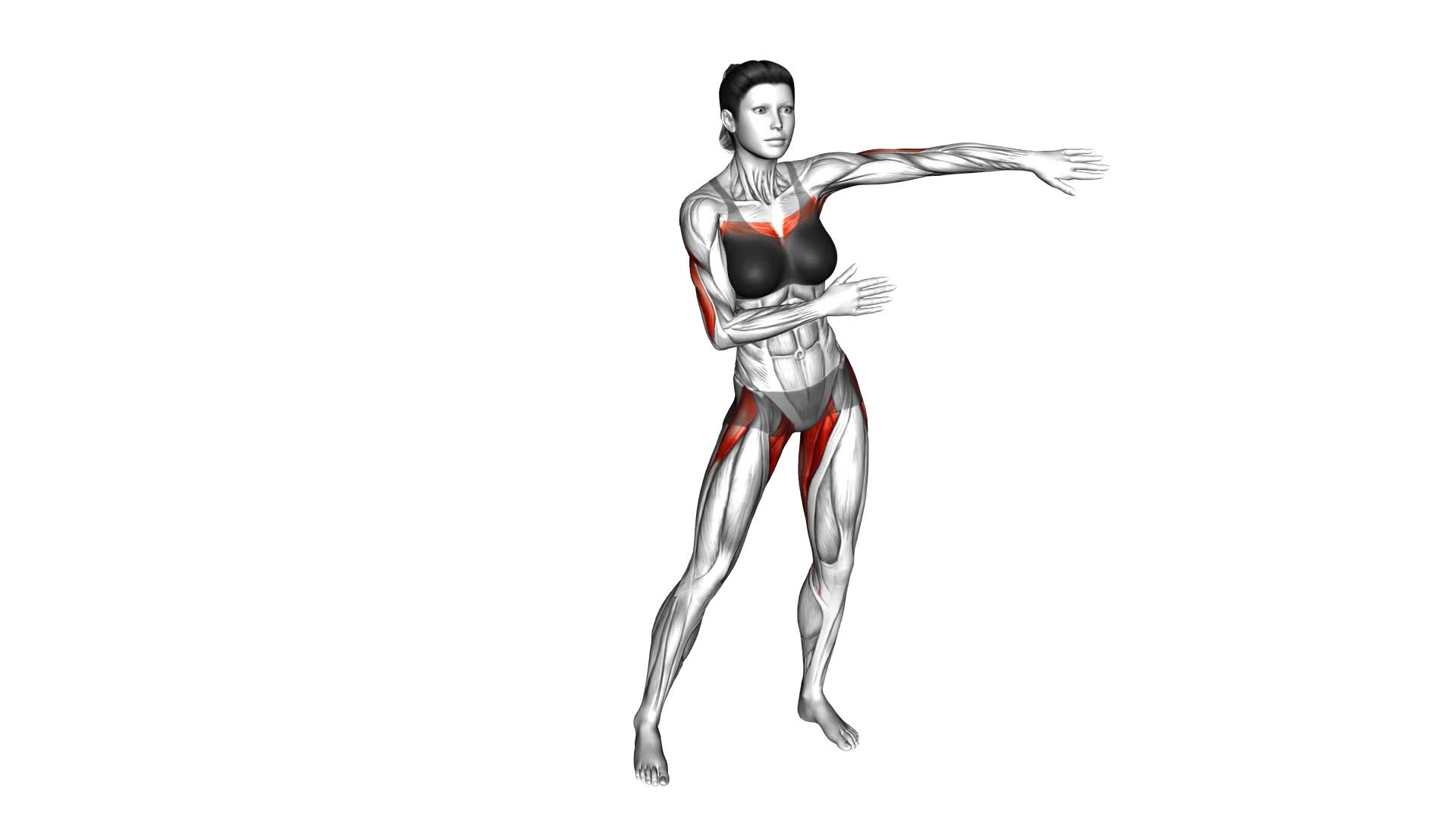 Standing Hip Frontal Rotation With Shoulders Adduction (Female) - Video Exercise Guide & Tips