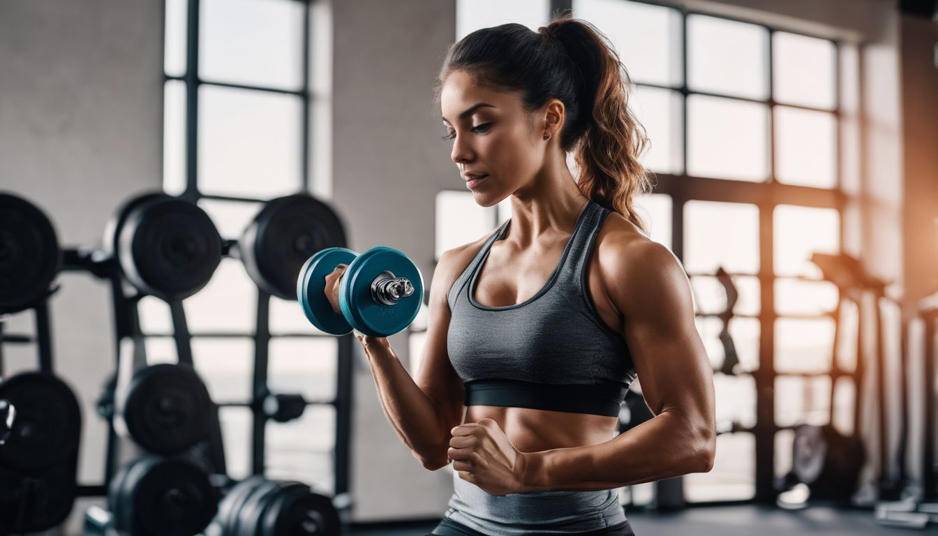 A person doing forearm exercises with dumbbells in a well-lit fitness photography setting.