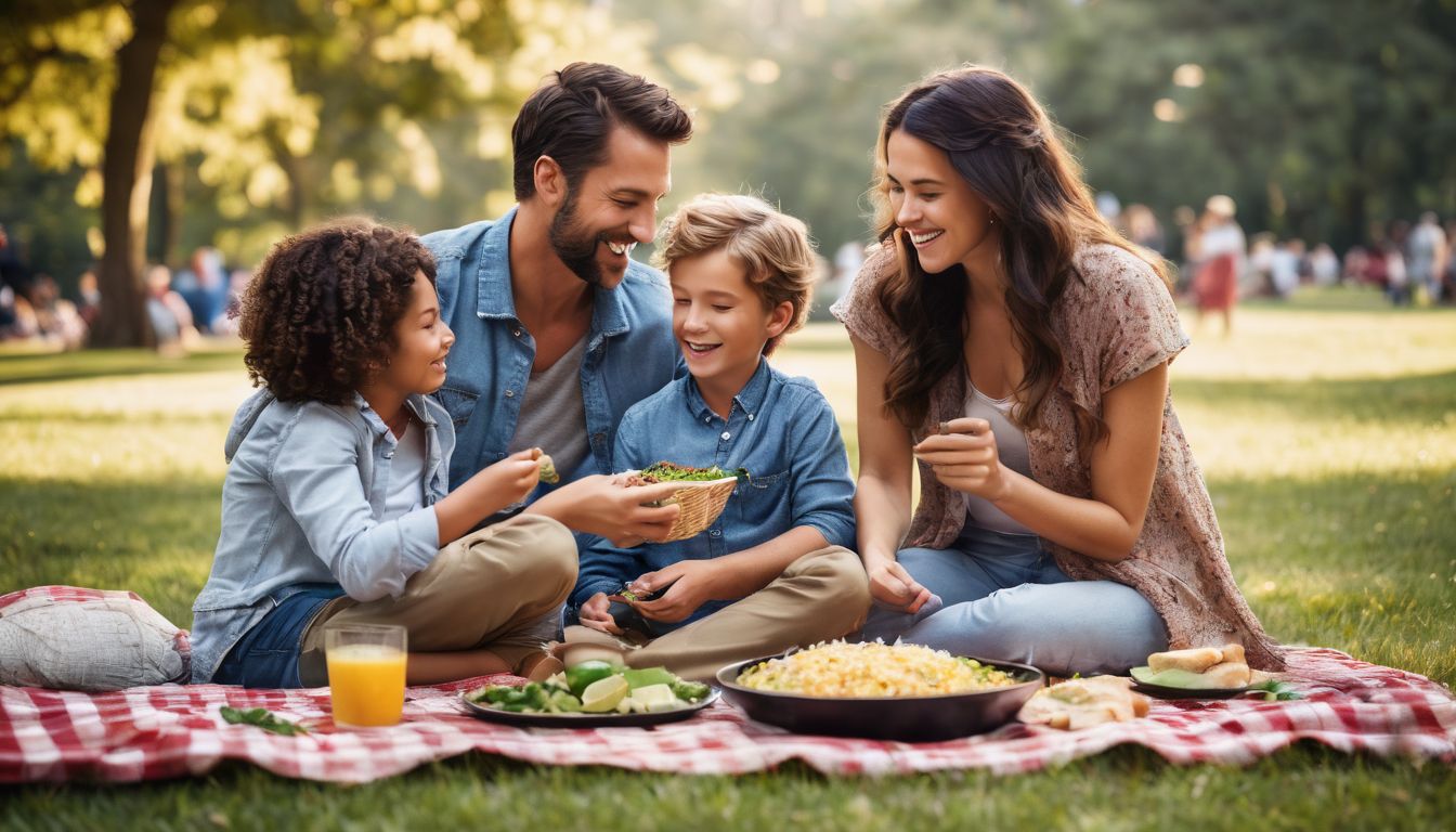 A Family Enjoys A Black Bean Meal At A Park Picnic In A Bustling Atmosphere.