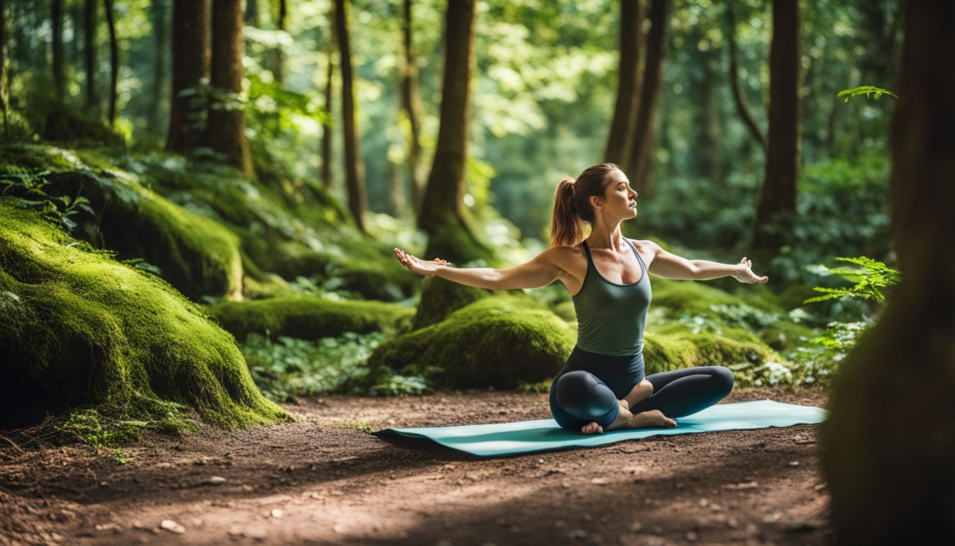 A Woman Practicing Yoga In A Lush Forest With A Variety Of Poses And Outfits.
