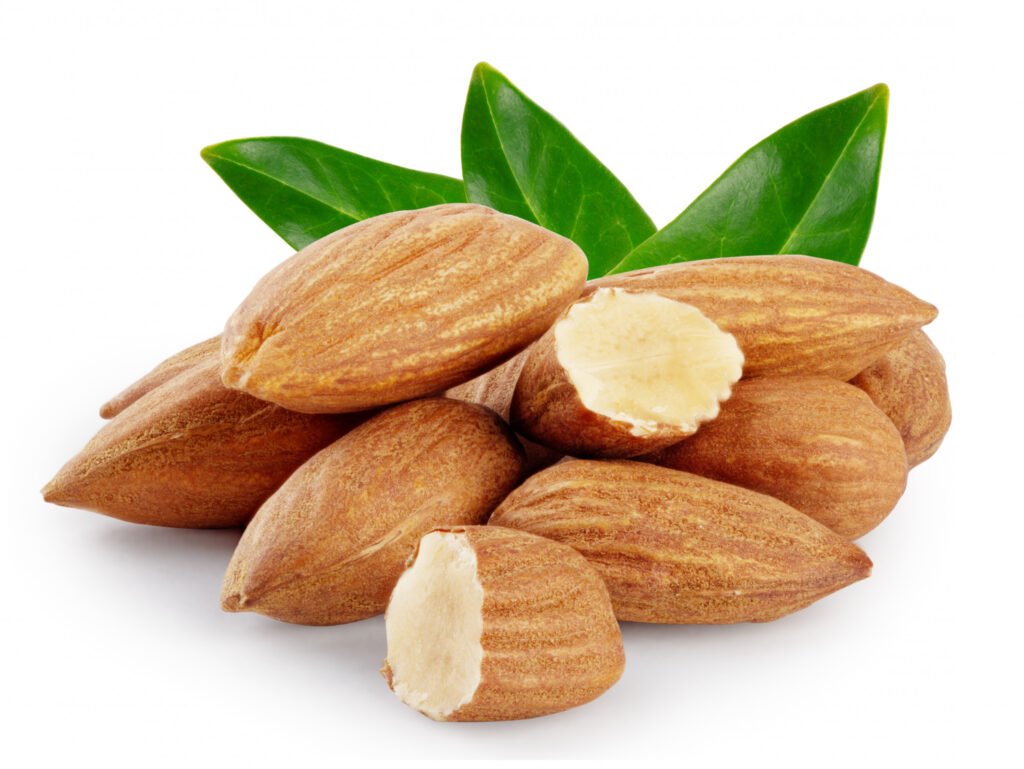 almond nuts with three green leaves
