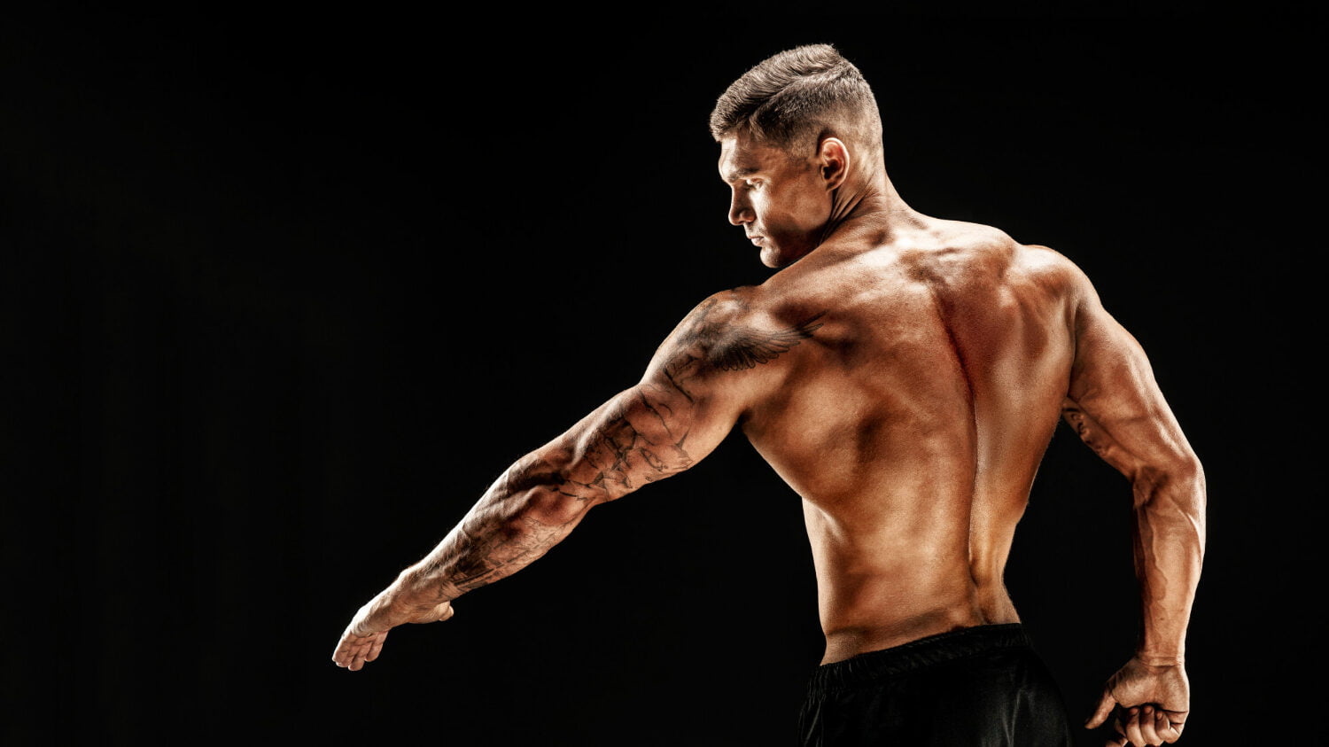 Bodybuilder Posing Fitness Muscled Man Dark Scene 1