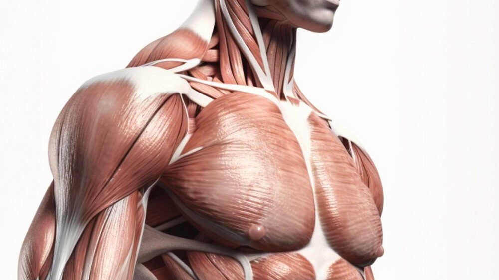 Man With Muscles Without Skin White Background Anatomy Muscles Generative Ai 1