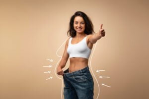 Results Diet Slim Middle Eastern Woman Wearing Big Jeans