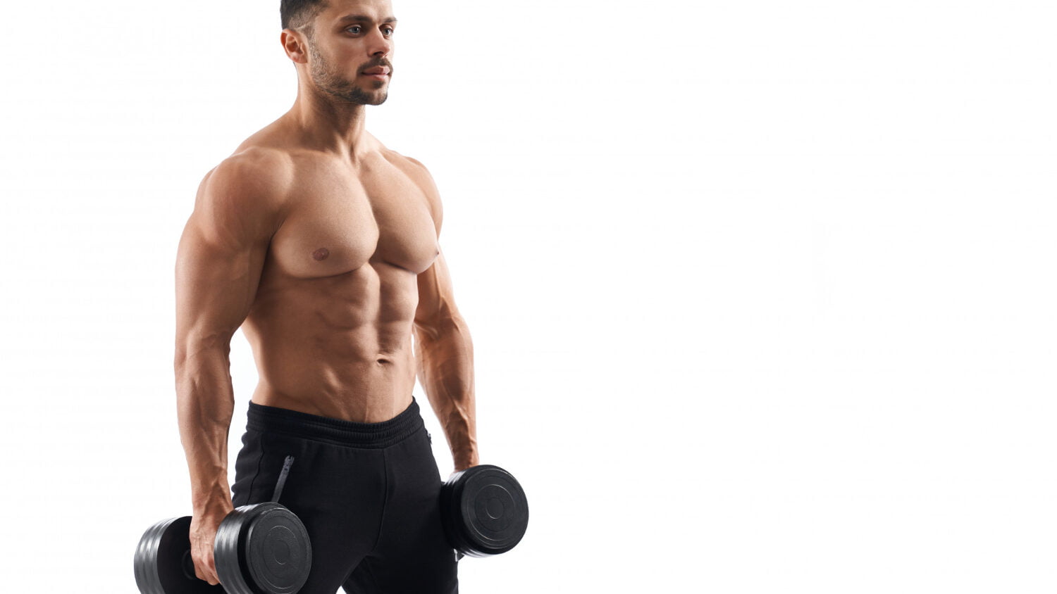 Shirtless Male Bodybuilder Holding Dumbbells